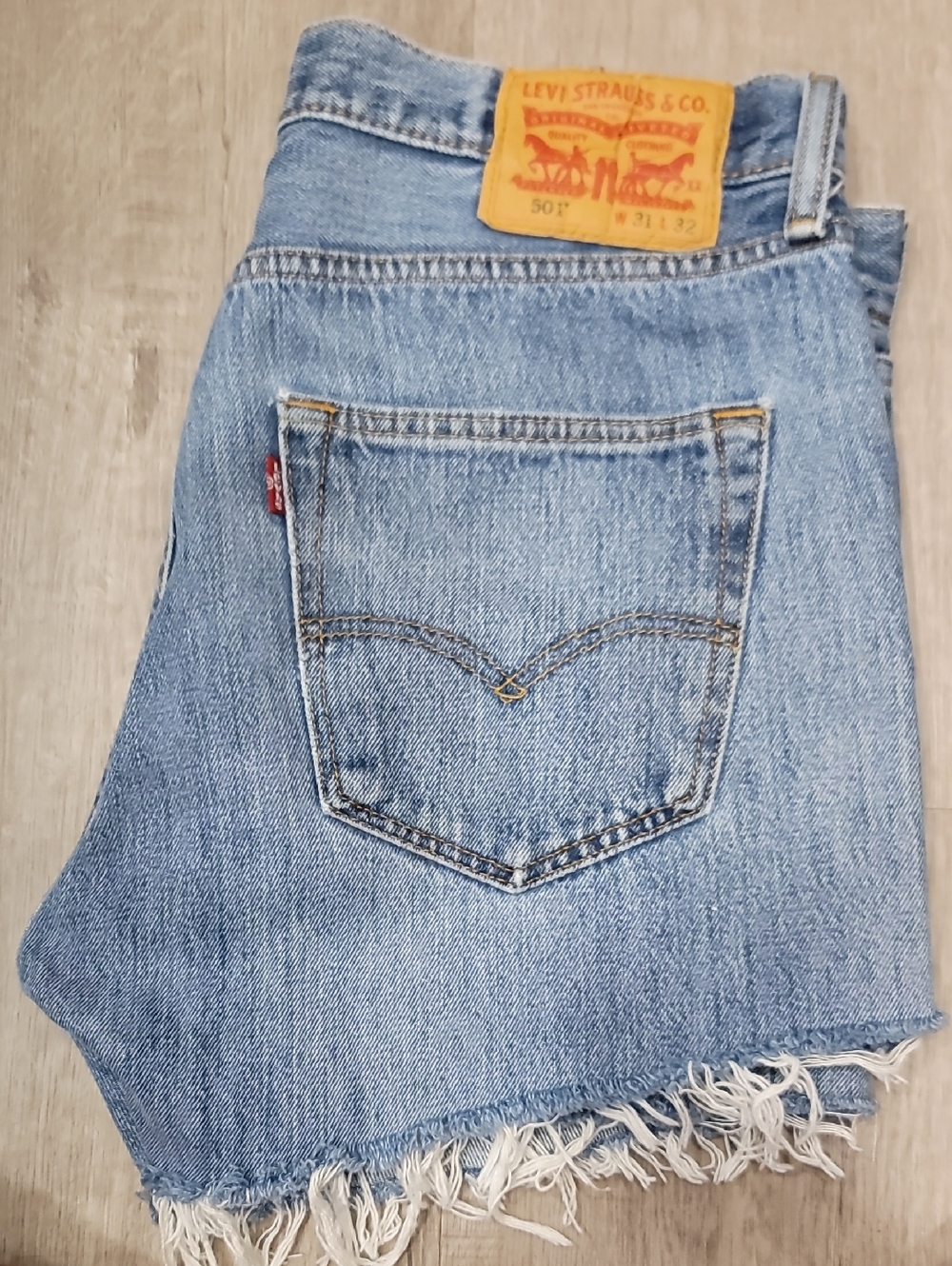 Levi's 501 31 Light Blue Distressed Denim Cutoff Shorts